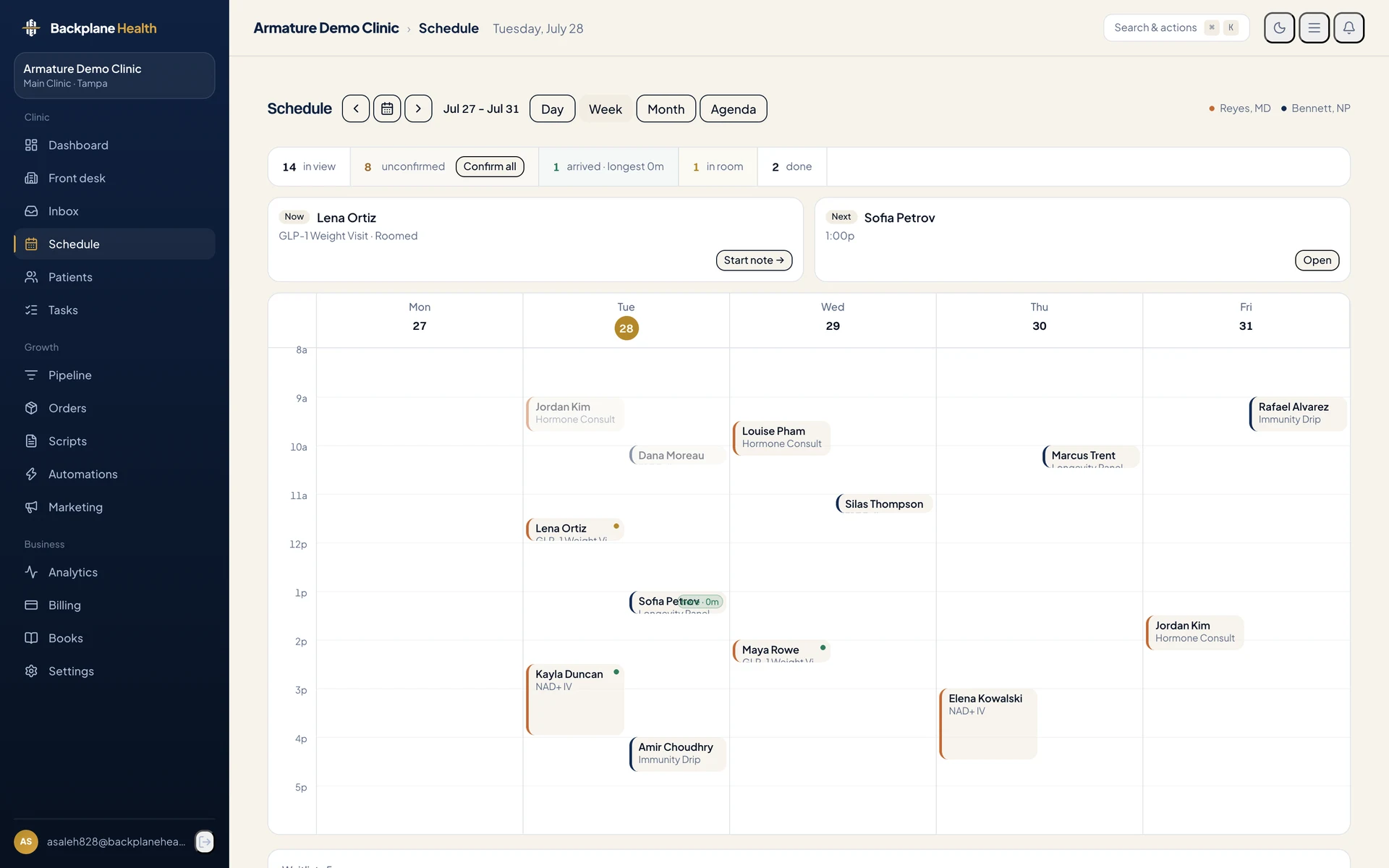 Schedule — the week board